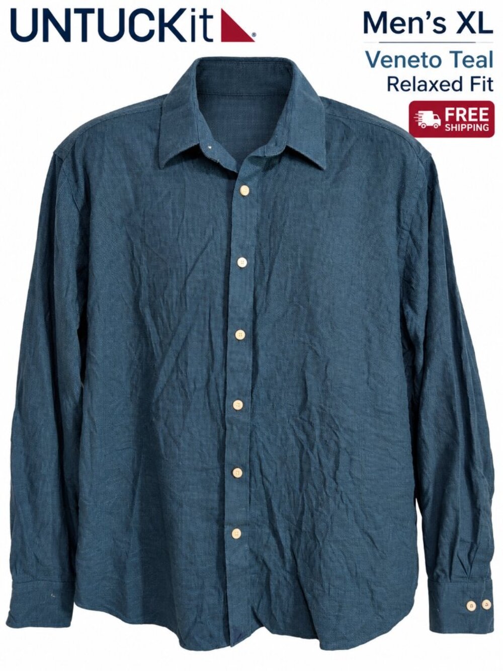 UNTUCKit Veneto Men's XL Teal Wrinkle Free Relaxed Fit 100% Cotton Shirt